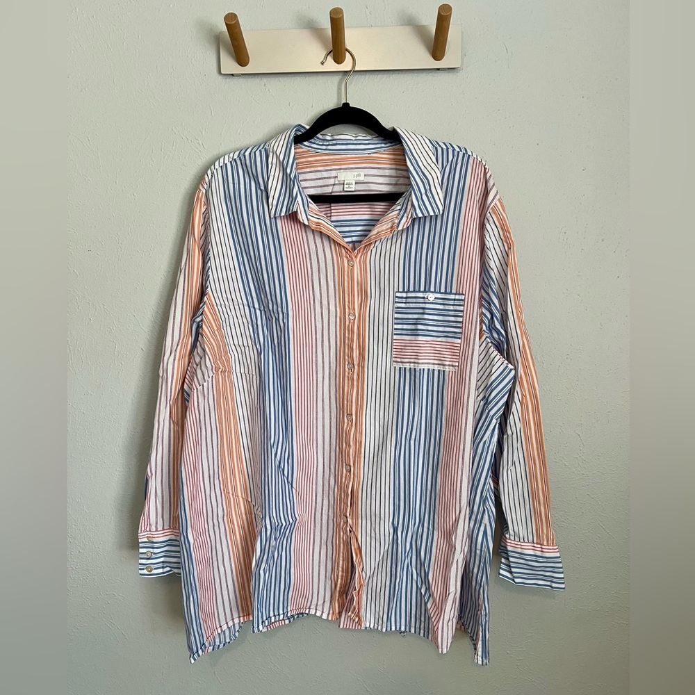 J.JILL COTTON STRIPE BUTTON DOWN BLUE ORANGE - 4X